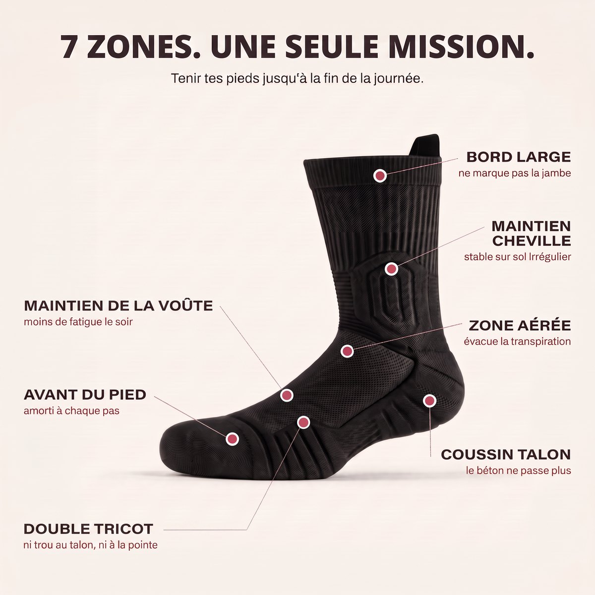 Les 7 zones de la chaussette Vitolys